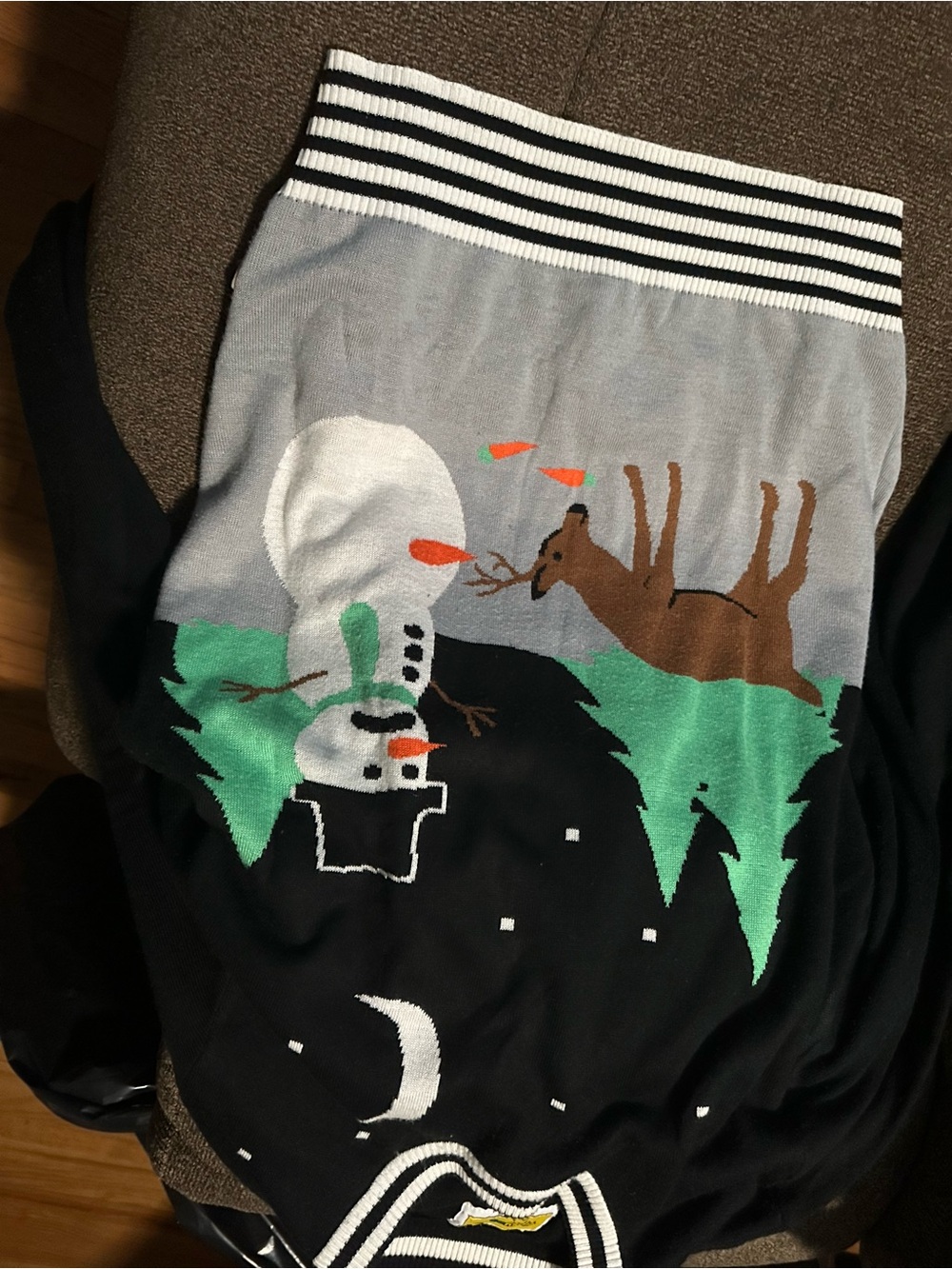 Tipsy Elves Black, Gray & Green Snowman and Deer Crewneck Sweater